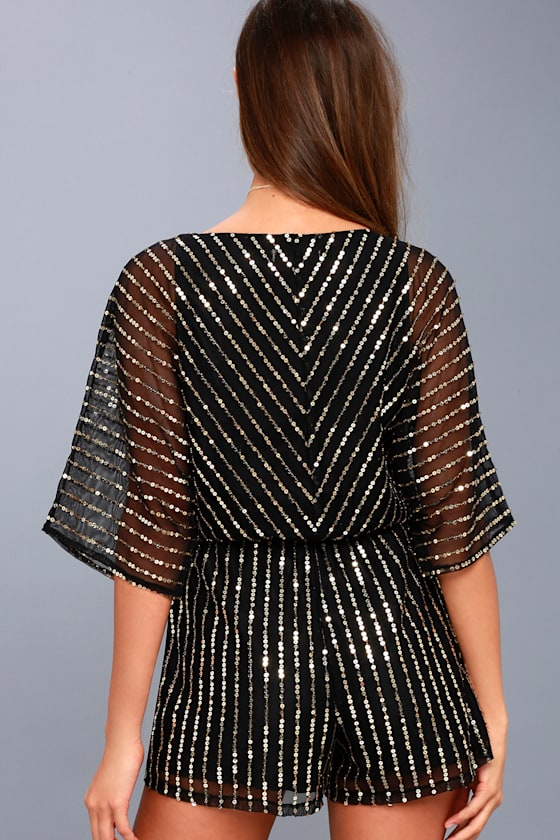 BB Dakota Odelia Black and Gold Sequin Romper