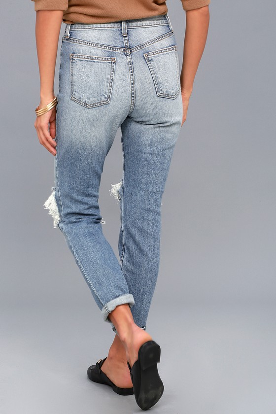 distressed light ultra high waisted slim fit jeans