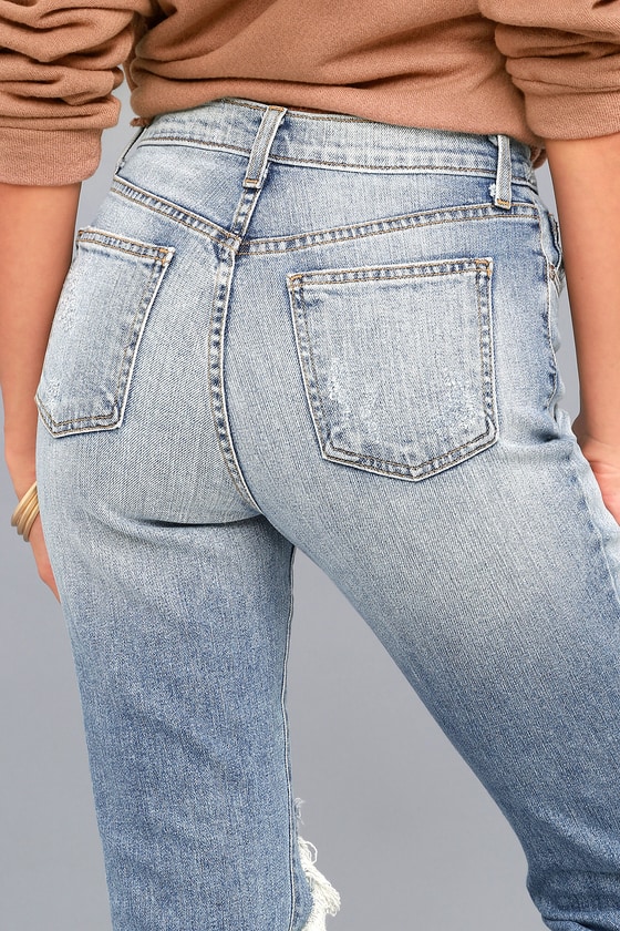 distressed light ultra high waisted slim fit jeans
