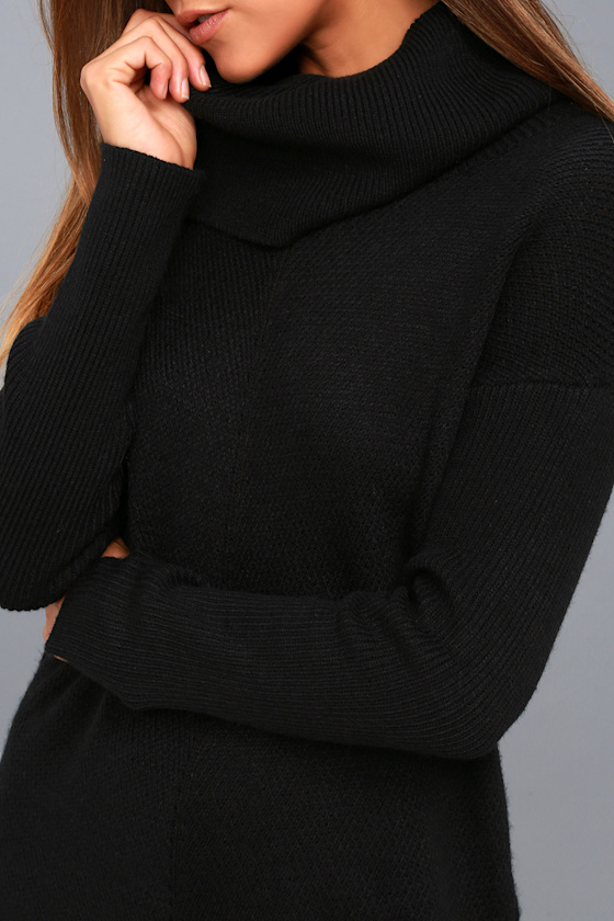Cute Black Dress - Knit Dress - Cowl Neck Dress