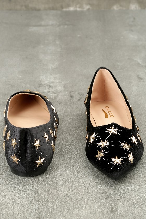 black velvet pointed flats