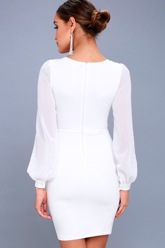 Chic White Dress - Long Sleeve Dress - Bodycon Dress