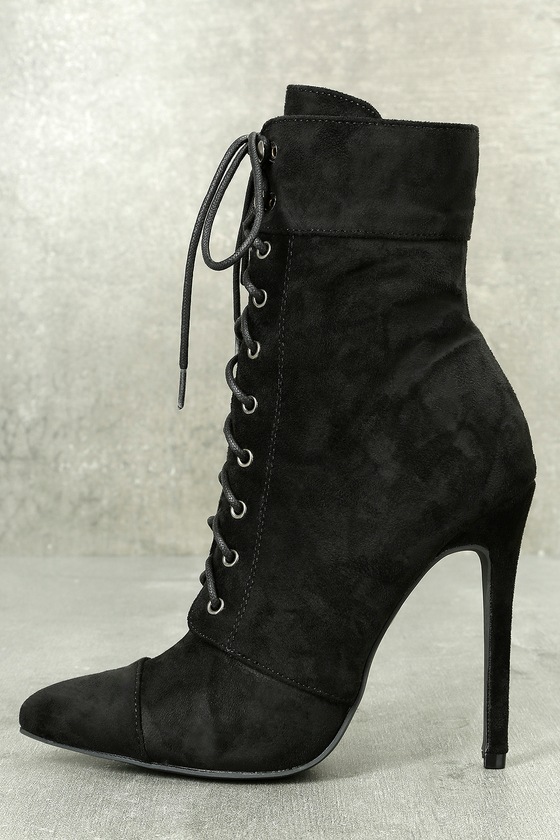 black lace up boots high heel