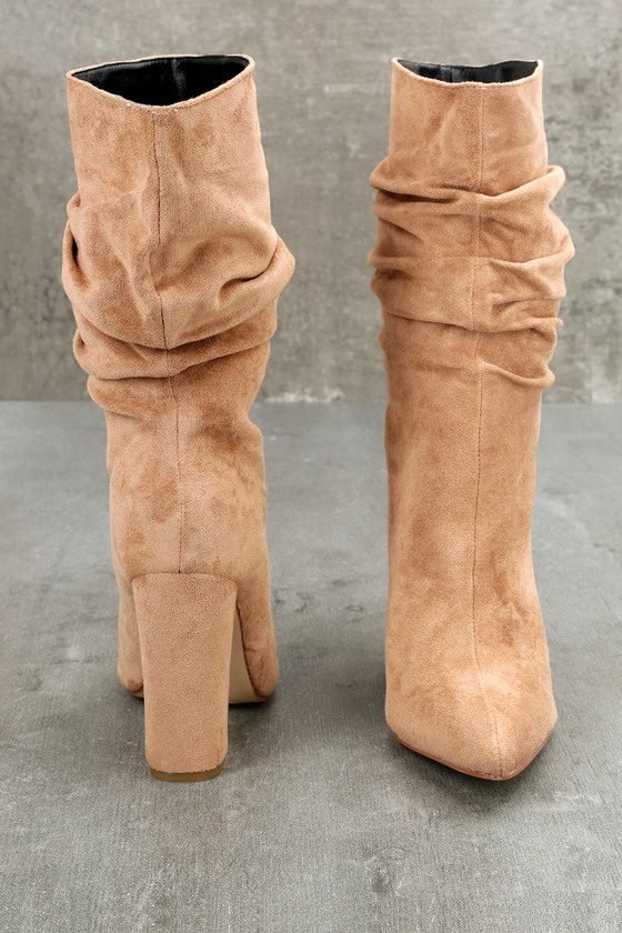 Chic Nude Boots - Mid-Calf Boots - Vegan Suede Boots