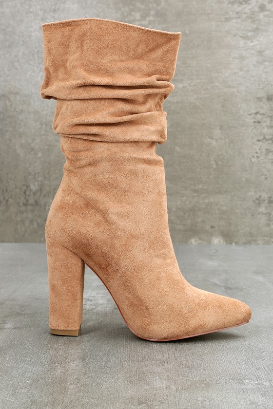 Chic Nude Boots - Mid-Calf Boots - Vegan Suede Boots