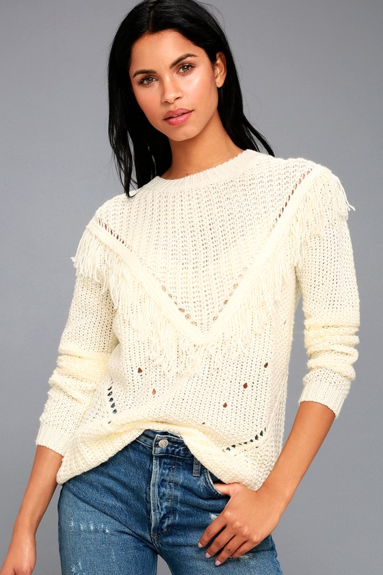 Cute Cream Sweater - Fringe Sweater - Knit Sweater