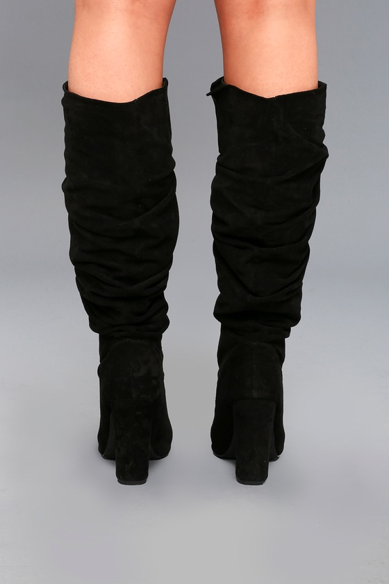 black suede under knee boots