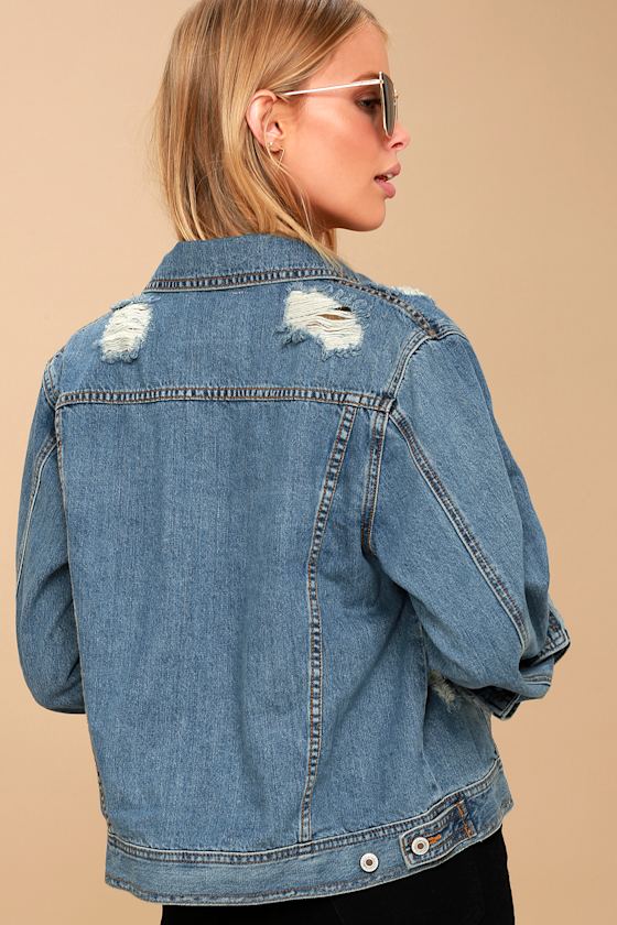Trendy Oversized Jacket Distressed Denim Jacket