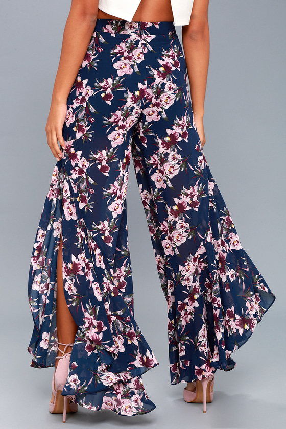 floral wide leg pants