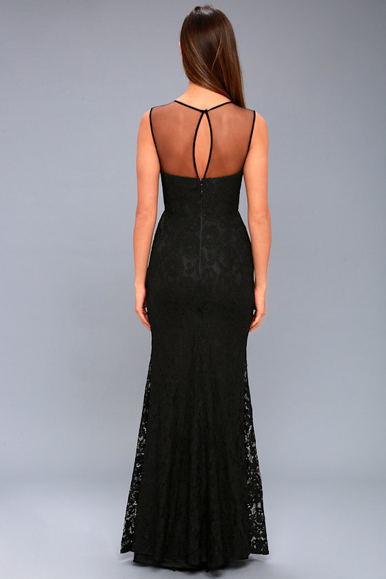 Akira | Black Lace Maxi Dress With Sash-Detail