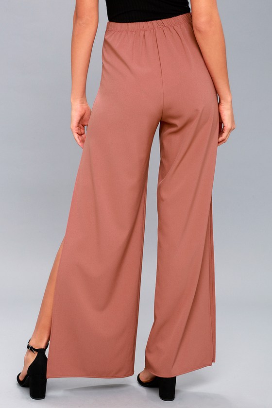 Chic Mauve Pants - Wide-Leg Pants - Side Slit Pants