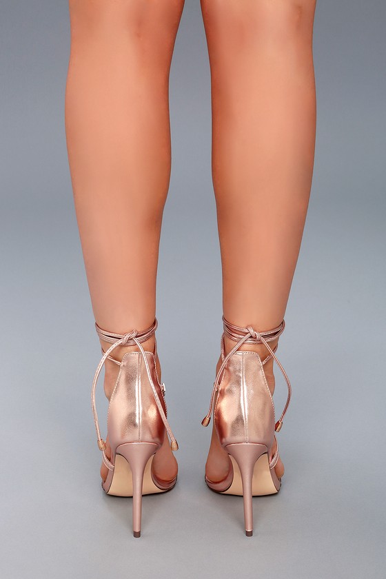 tie up rose gold heels