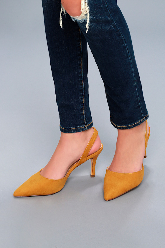 Cute Slingback Pumps Mustard Yellow Pumps