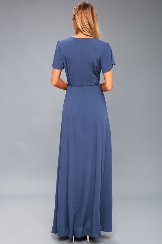 Lovely Denim Blue Dress - Wrap Dress - Maxi Dress
