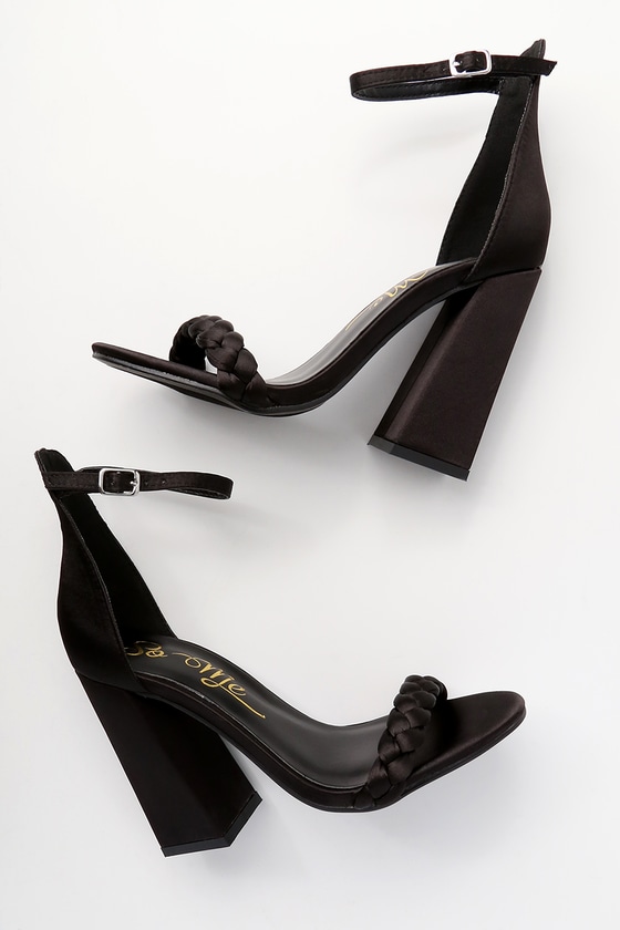Chic Black Heels - Satin Heels - Ankle Strap Heels