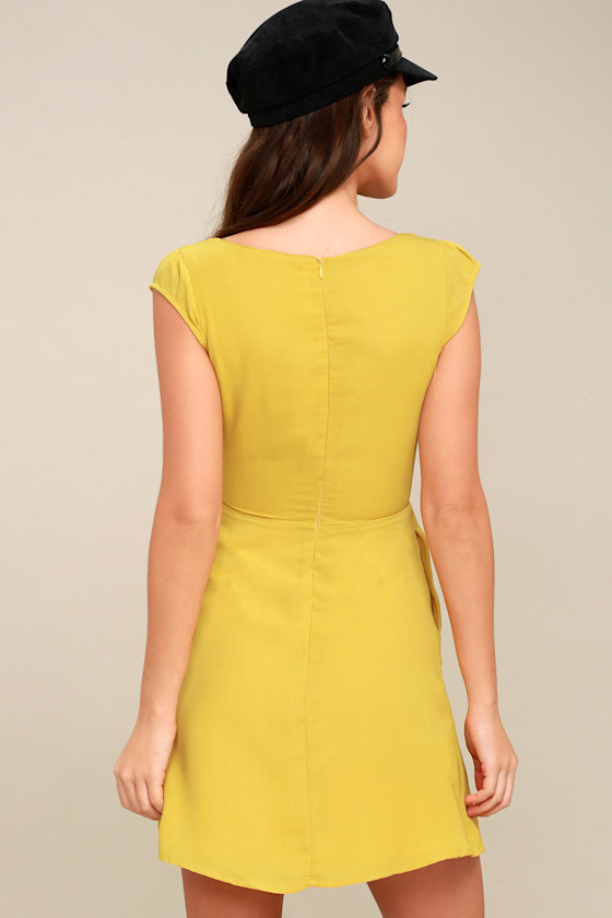 Cute LaceUp Dress Mustard Yellow Dress Skater Dress