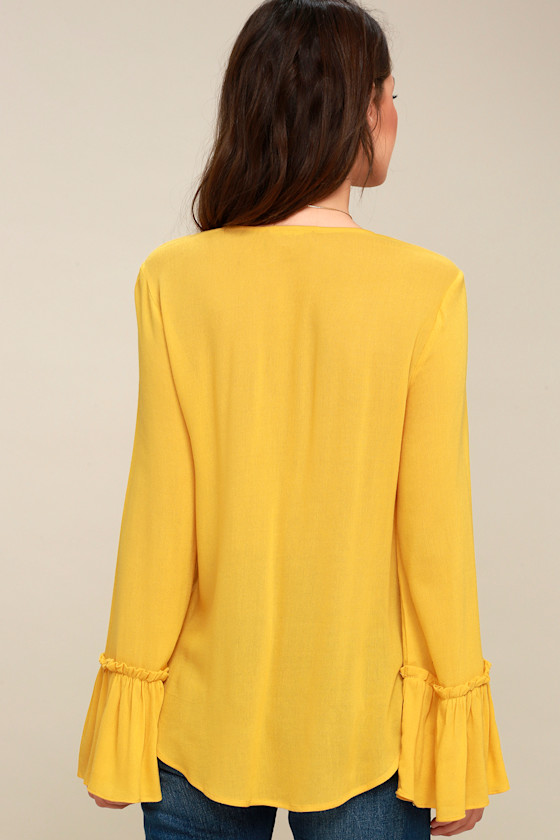 Mustard Yellow Top Long Sleeve Top Surplice Top