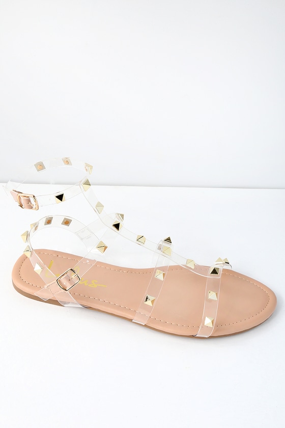 lucite studded gladiator sandals