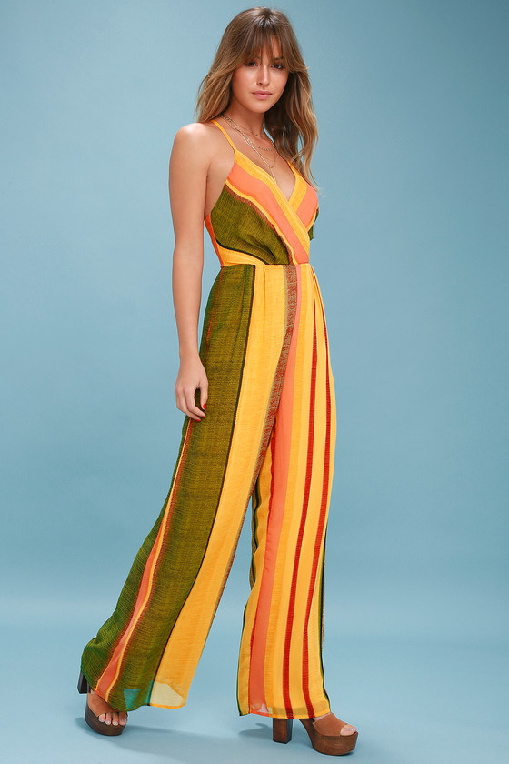 Cute Yellow Jumpsuit - Wide-leg Jumpsuit - Striped Jumpsuit