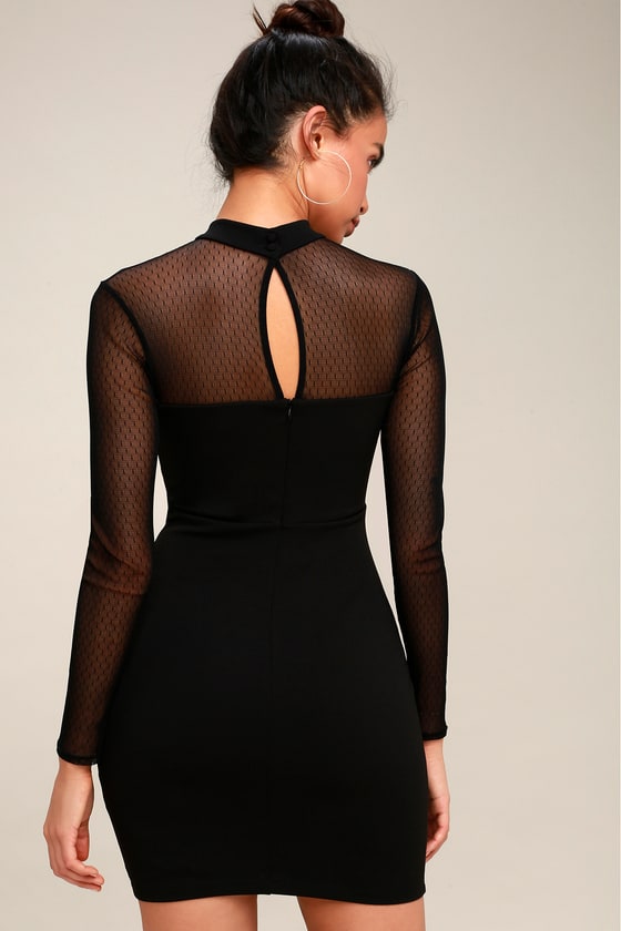 marble print long sleeve mesh bodycon dress