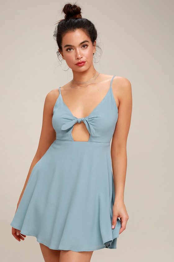 light blue tie front dress