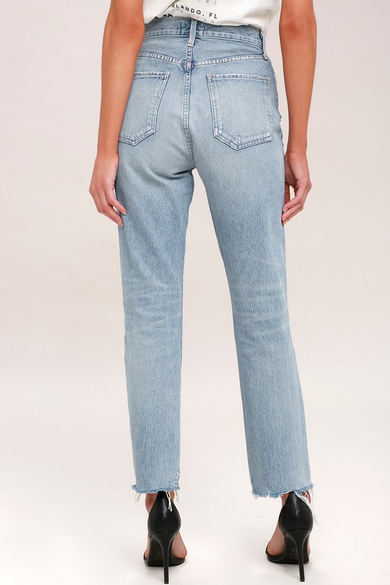 high rise light wash jeans
