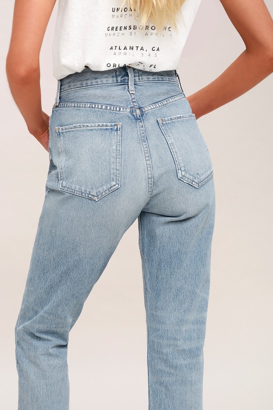 high rise light wash jeans