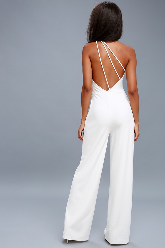 White Backless Jumpsuit - One Shoulder Jumpsuit