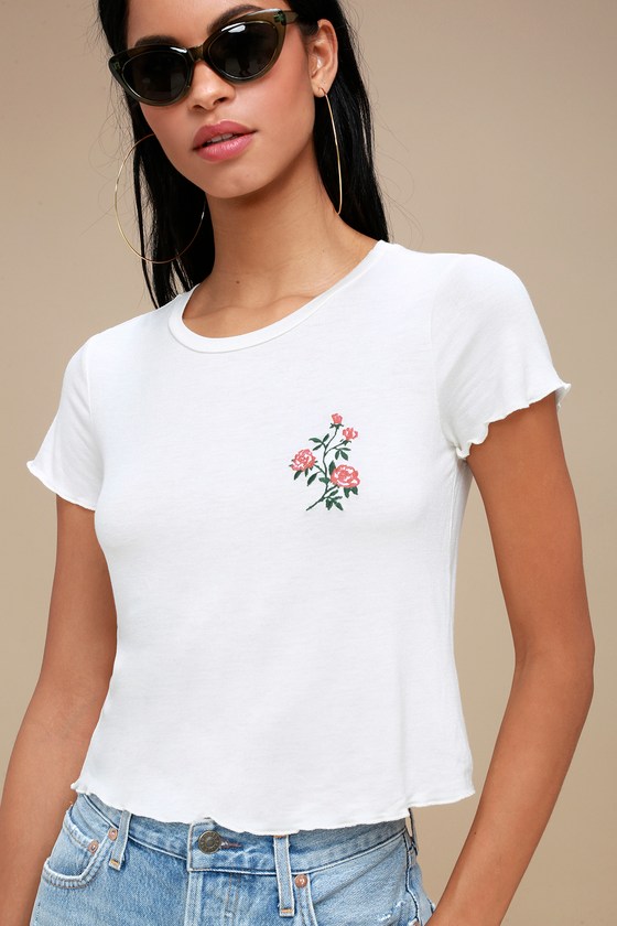Cute White Crop Tee - Embroidered Crop Top - White T-Shirt