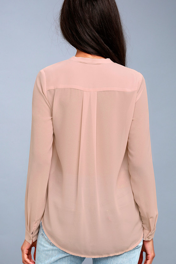 Blush Pink Blouse ButtonUp Blouse Long Sleeve Blouse