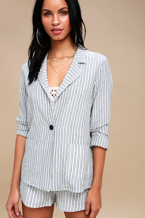 Blue Striped Blazer Lightweight Blazer Casual Blazer