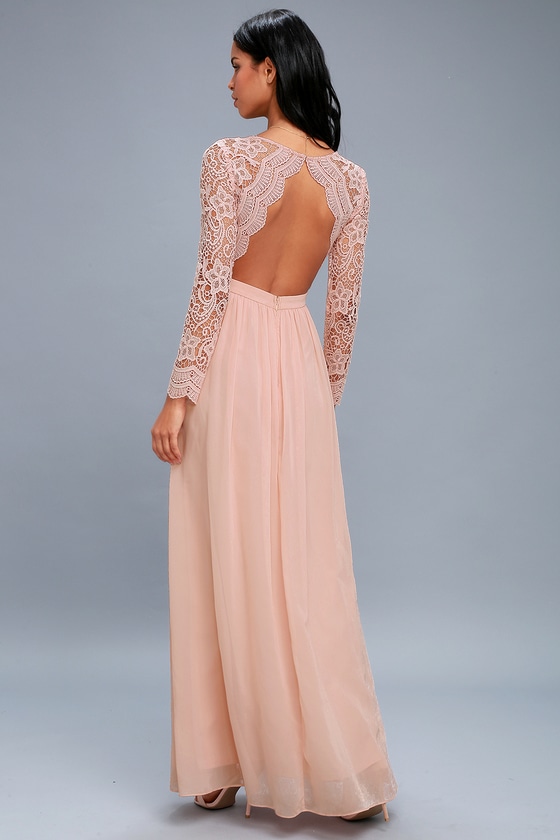 Lovely Blush Pink Dress - Lace Long Sleeve Maxi Dress