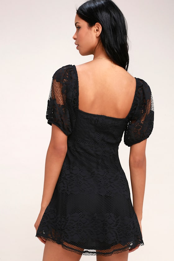 Free People Be Your Baby Black Lace Dress Babydoll Dress