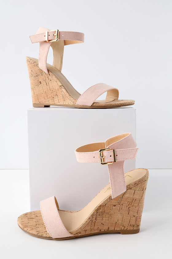 Cute Blush Wedge Sandals Vegan Suede Wedges Cork Wedges