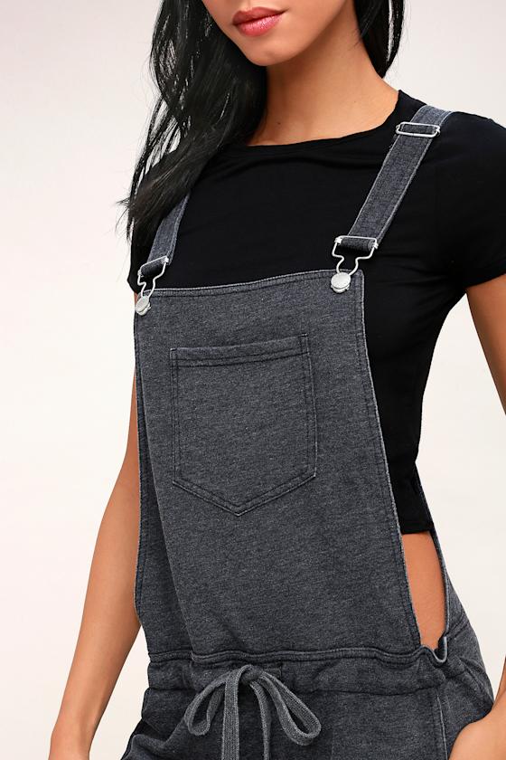 Z Supply Candace Washed Black Short Overalls Shortalls
