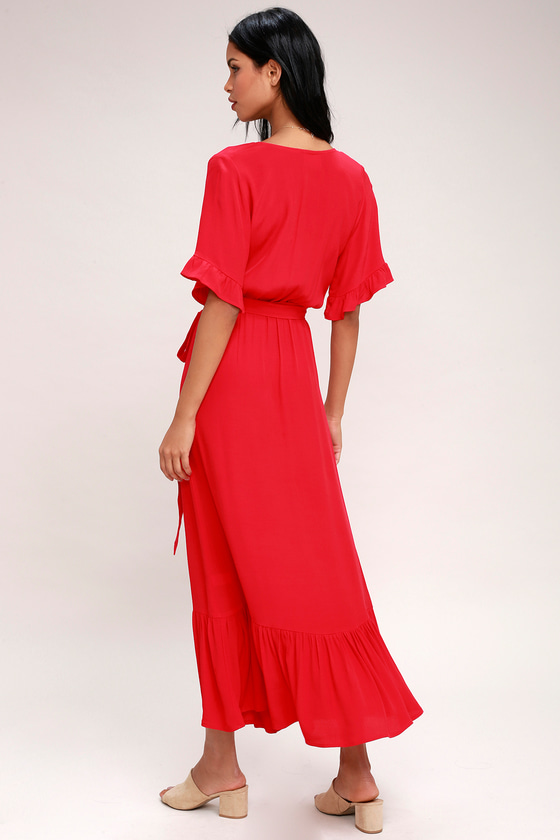 Lucy Love Enchanted Dress - Red Midi Dress - Wrap Dress