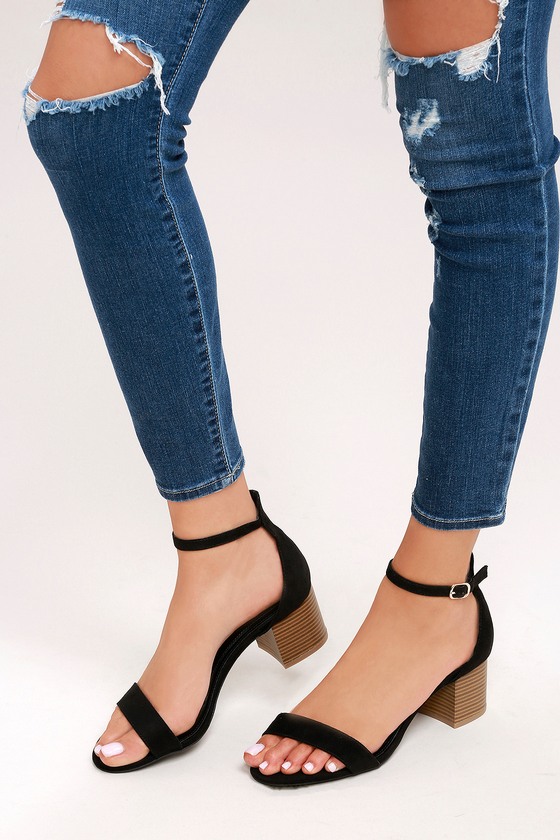 black heels with strap around ankle