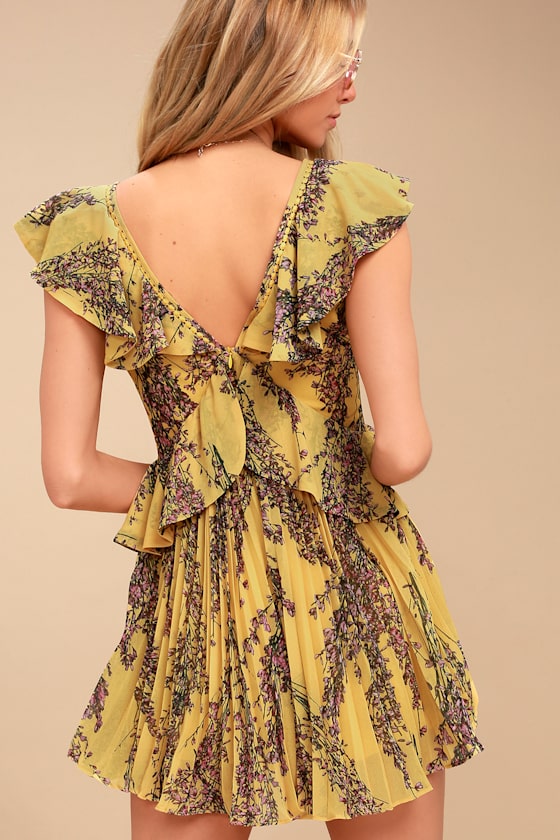 Keepsake Light Up Mustard Yellow Floral Print Romper