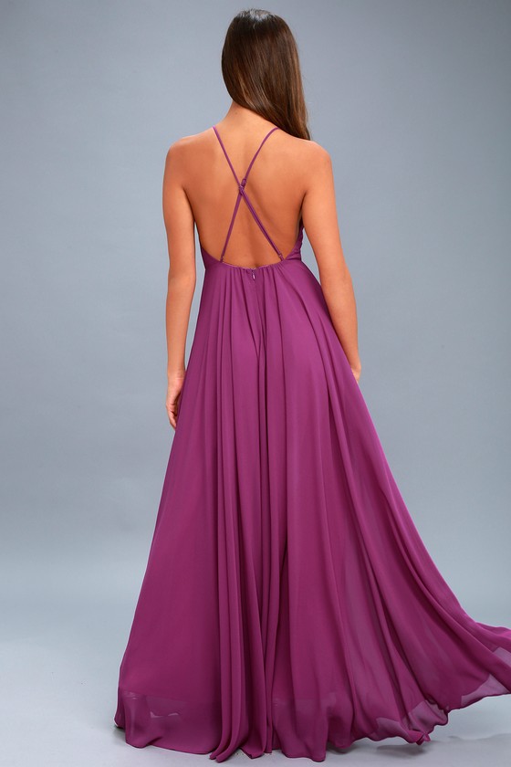 magenta color gown