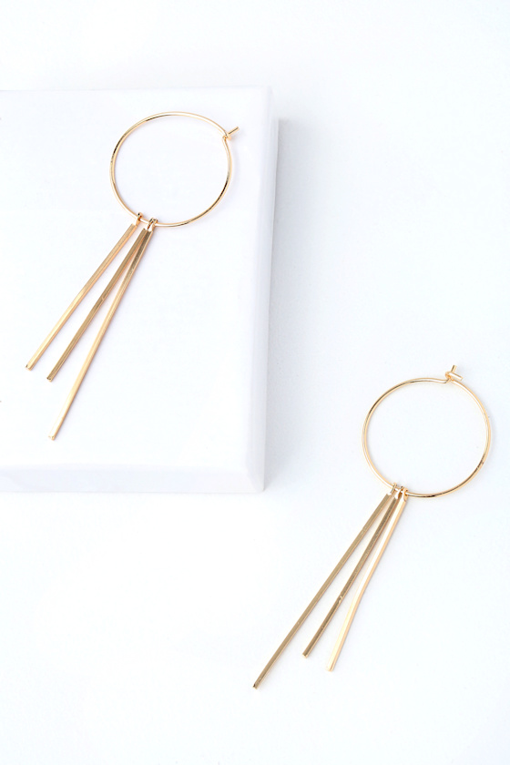 Minimalist Gold Earrings Gold Bar Hoop Earrings