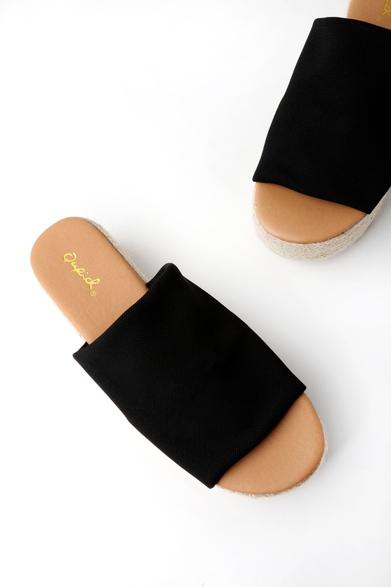 Cute Black Sandals - Espadrille Sandals - Slide Sandals