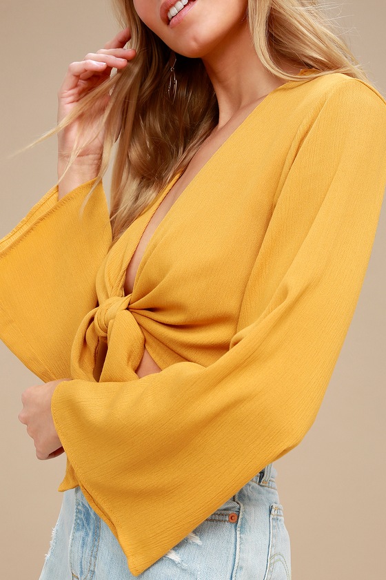 yellow tie front top