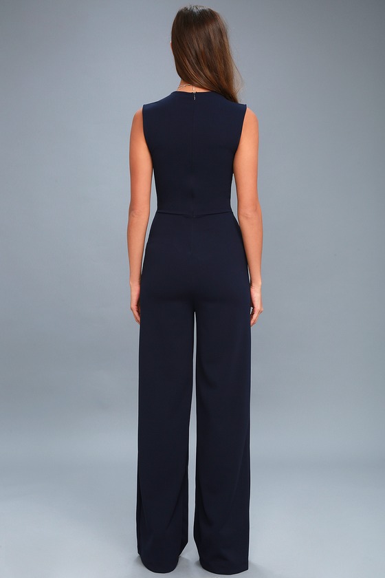 Stylish Navy Blue Jumpsuit - Sleeveless Jumpsuit