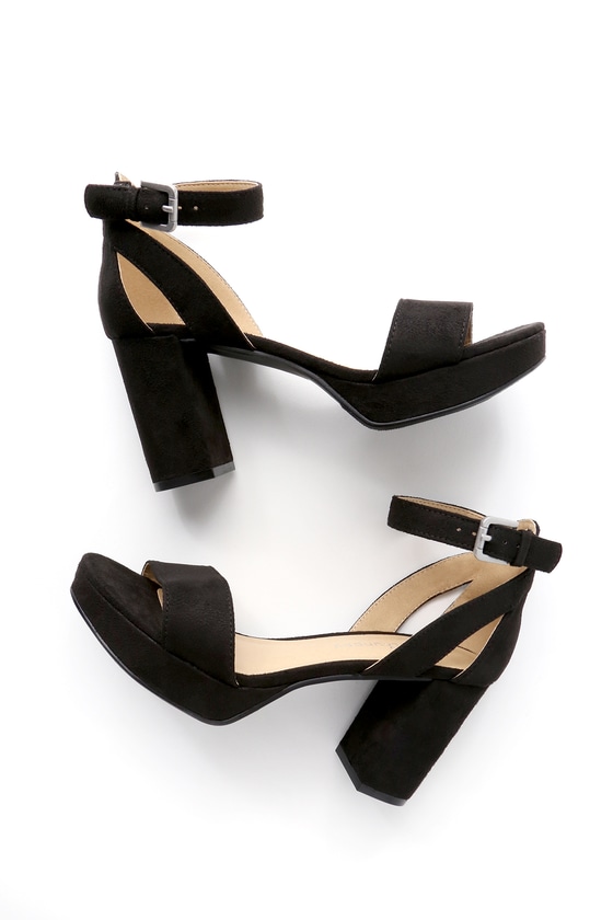 black suede platform high heel sandals