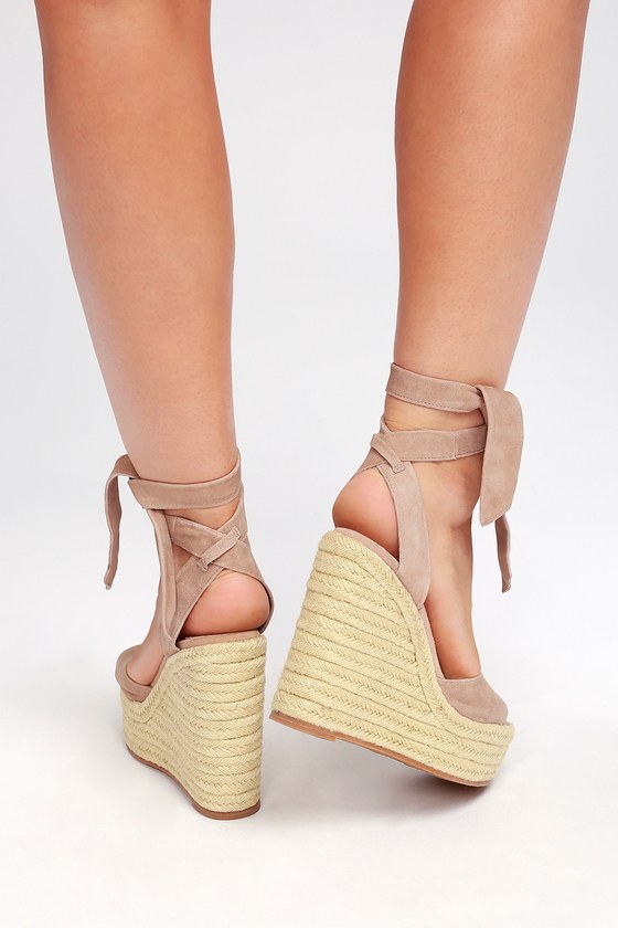 Tony Bianco Barca - Blush Suede Lace-Up Espadrille Wedges