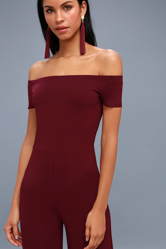 Sexy Burgundy OfftheShoulder Jumpsuit WideLeg Jumpsuit