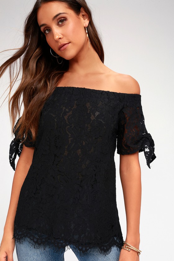 Lovely Black Top - Lace Top - Off-the-Shoulder Top