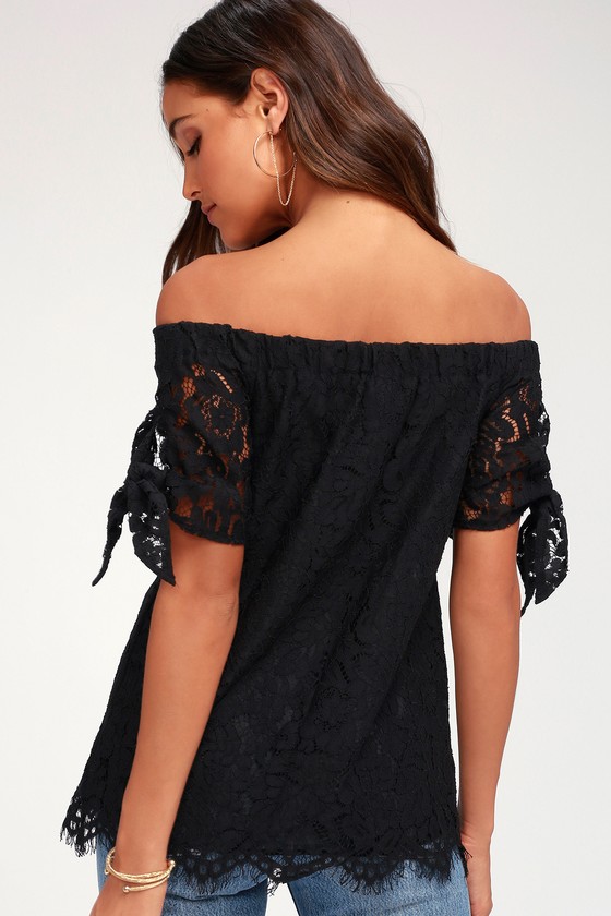 Lovely Black Top - Lace Top - Off-the-Shoulder Top