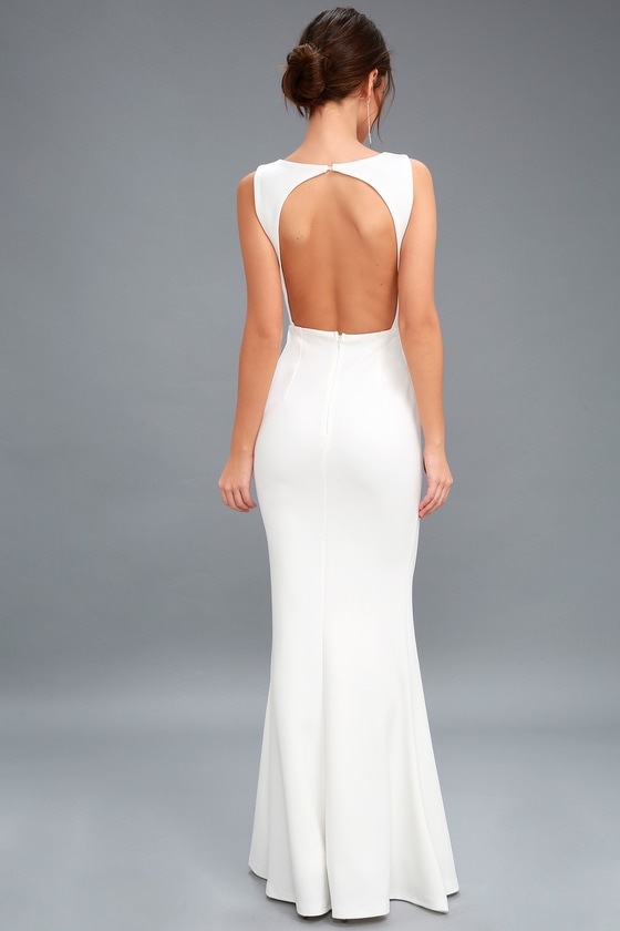 Chic White Dress Maxi Dress Backless Dress 