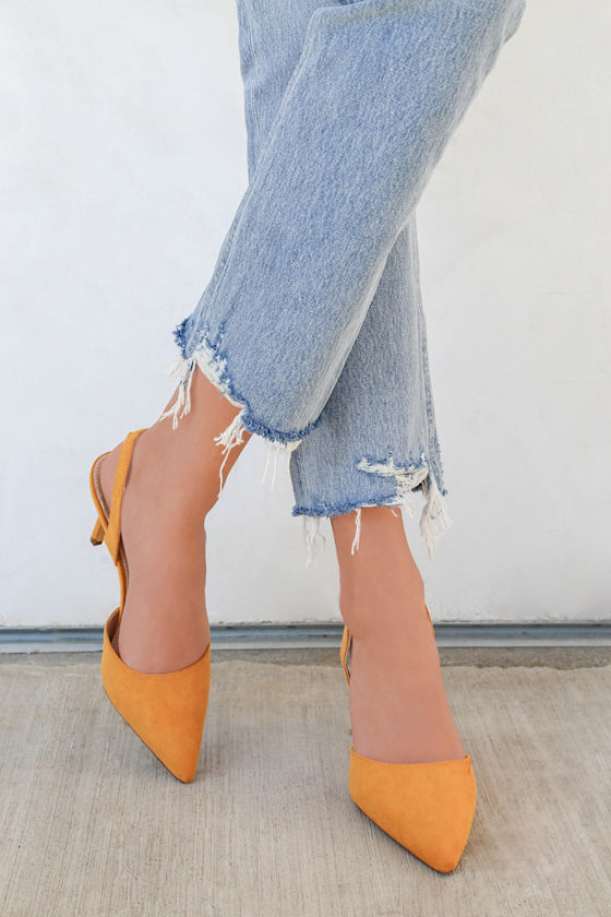 Cute Slingback Pumps Mustard Yellow Pumps
